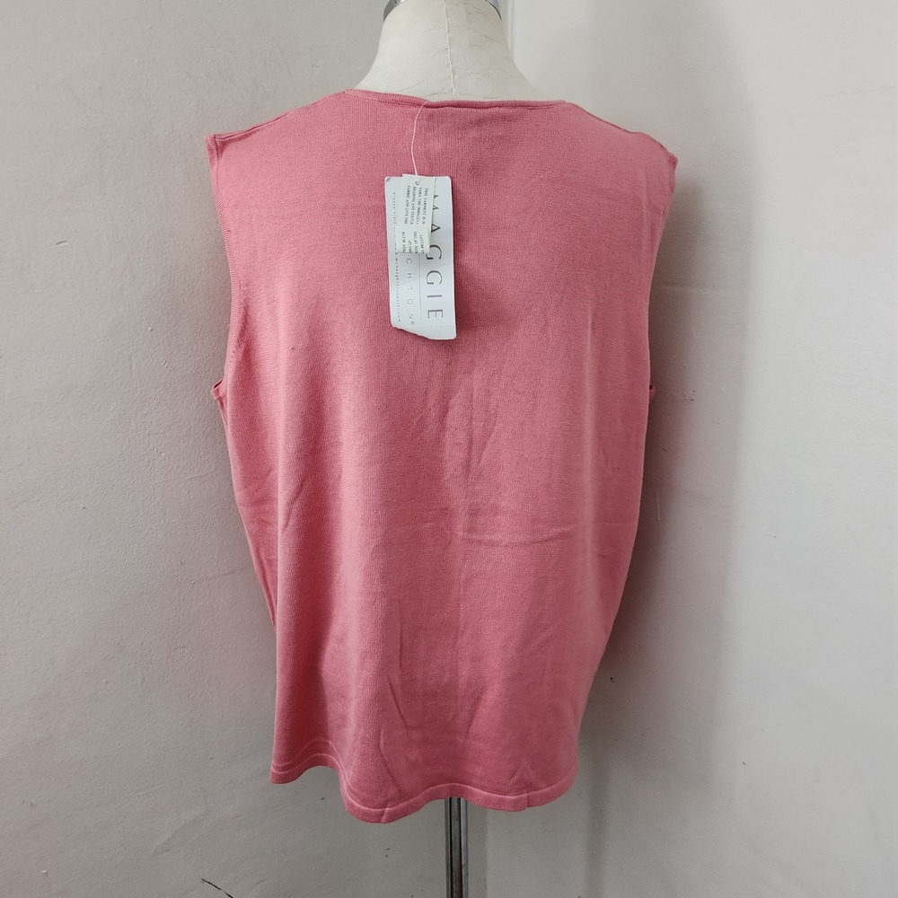 Maggie McNaughton Pink Silk Cotton Lace Trim Square Neck Knit Tank Top 2X NWT - Picture 2 of 4